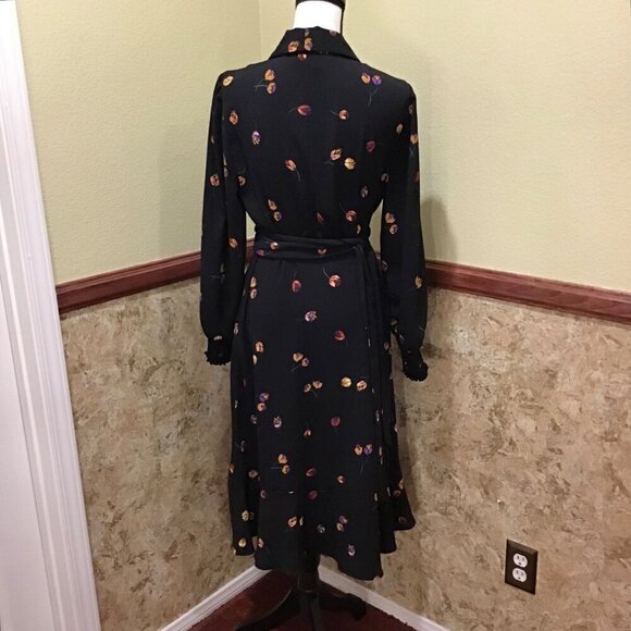 Cabi Divine Wrap Dress Small Floral Black Long Sleeve Midi - Picture 6 of 10